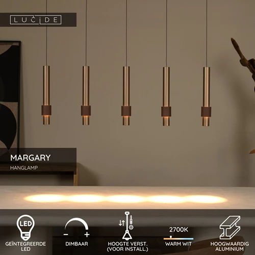 Lucide MARGARY - Hanglamp - LED Dimb. - 5x4,2W 2700K - Koffie - USP